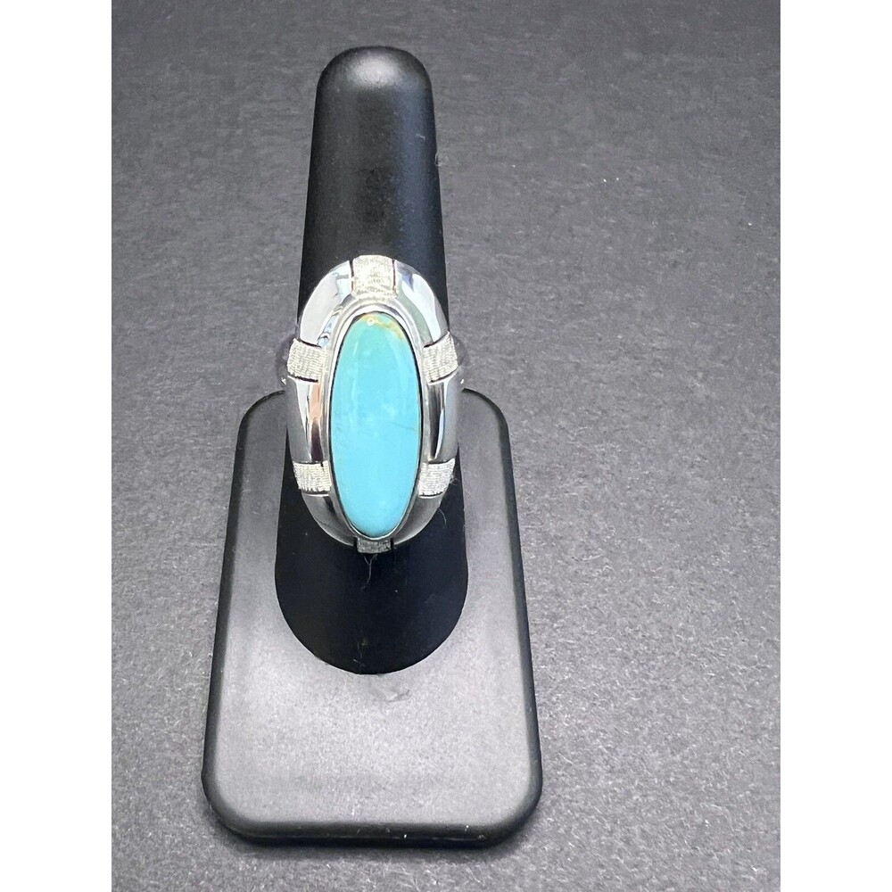 Vintage CII Mexican Sterling Silver Oval Turquoise Cabochon Ring Size 7 925